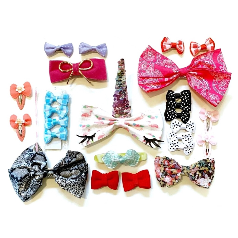 Hair Bow Lot Unicorn Pink Red Blue Flower Polka Dot Paisley Animal Print Plaid